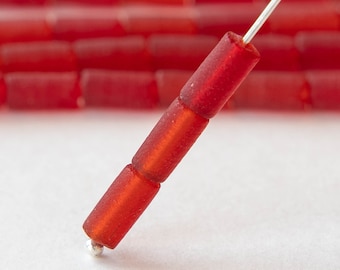 48 -  9x4mm Glass Tube Beads - Recycled Glass Beads - Cultured Sea Glass Beads For Jewelry Making - Red - 46 pieces