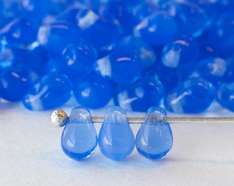 100 - 6x4mm Glass Teardrop Beads - Czech Glass Beads - 4x6mm Opaline Blue - 100 beads