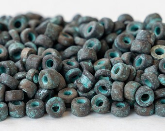 Mykonos Beads - 3.5mm Seed Beads - Mykonos Ceramic Green Patina Beads - Seed Beads - Choose Your Amount