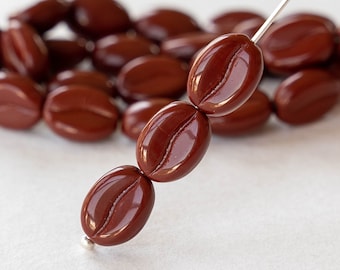 Coffee Bean Beads! - Czech Glass Beads - Cinnamon Brown Opaque - 12 Beads