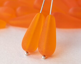 10pcs -  20mm Long Drill Tear Drop Beads For Jewelry Making - Czech Glass Beads - Orange Matte - 20 beads