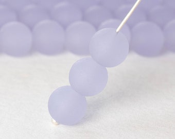 8mm Round Sea Glass Beads For Jewelry Making Supply - Frosted Glass Beads - Recycled Glass Beads - Opaque Lavender