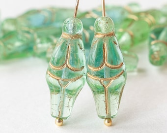 6 - Glass Goddess Beads - Czech Glass Beads For Jewelry Making - Goddess Beads - Lt. Green and Aqua Mixed Glass with Gold Wash - 6