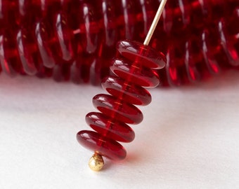 8mm Glass Rondelle Beads - Czech Glass Beads - Red - 30 Beads