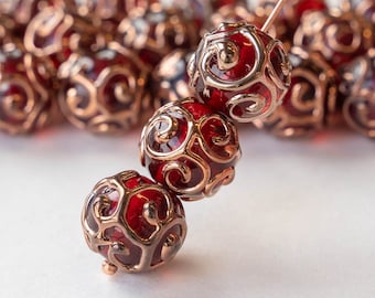 12mm Round Handmade Glass Beads - Czech Lampwork Beads - Czech Glass Beads For Jewelry Making - Red - Choose Amount
