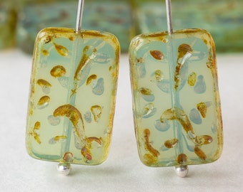 19mm Groovy Rectangle Beads - Czech Rectangle Bead -  Sea Green Opaline with Picasso Finish - Czech Glass Beads - Choose Amount