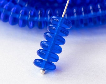 8mm Glass Rondelle Beads - Czech Glass Beads - Transparent Sapphire Blue - 50 Beads