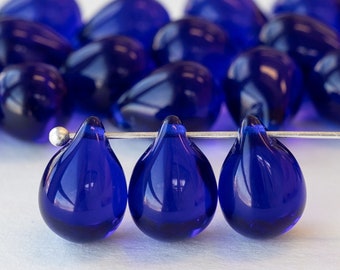 12 or 24 - 10x14mm Glass Teardrop Beads - Czech Glass Beads - Classic Cobalt - Choose Amount