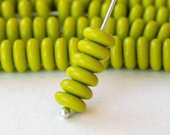 6mm Glass Rondelle Beads - Opaque Lime Green - 50 Beads - Czech Glass Beads