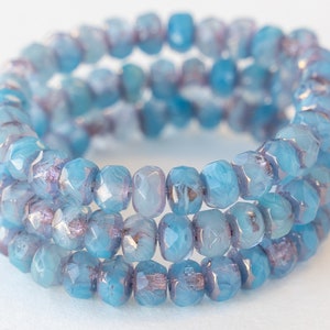 30 -3x5mm Rondelle Beads - Czech Glass Beads - 5x3mm Rondelle - Opaline Light Blue - 30 beads