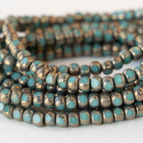 Size 6/0 - 3 Cut Seed Beads For Jewelry Making - Trica Beads -  Opaque Turquoise with Bronze Finish - 50 beads