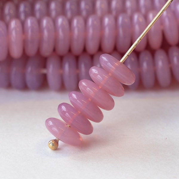 30 - 8mm Glass Rondelle Beads - Czech Glass Beads - Opaline Pink Rose - 30 Beads