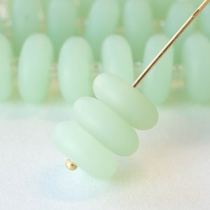 Sea Glass Rondelle - Cultured Sea Glass Beads - Jewelry Making Supply - Frosted Glass Bead - Milky Seafoam Faux Sea Glass  (28 beads) 12x5mm