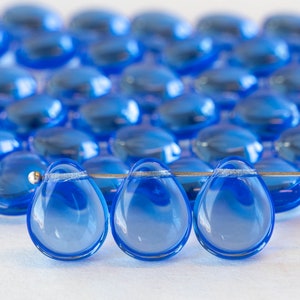 Large Flat Teardrop Beads -  Smooth Glass Briolette Beads 12x16mm - Czech Glass Beads -  Light Sapphire Blue - 10 or 20