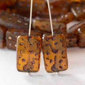 19mm Groovy Rectangle Beads - Czech Glass Beads - Butterscotch Picasso - Choose Amount