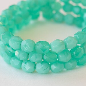 25 - 6mm Round Firepolished Beads - Czech Glass Beads - Seafoam Opaline - 25 beads