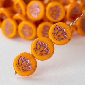 12 - 14mm Lotus Flower Coin Beads - Czech Glass Beads For Jewelry Making - Yoga Beads Ohm - 14mm Coin Lotus Beads - 12 beads