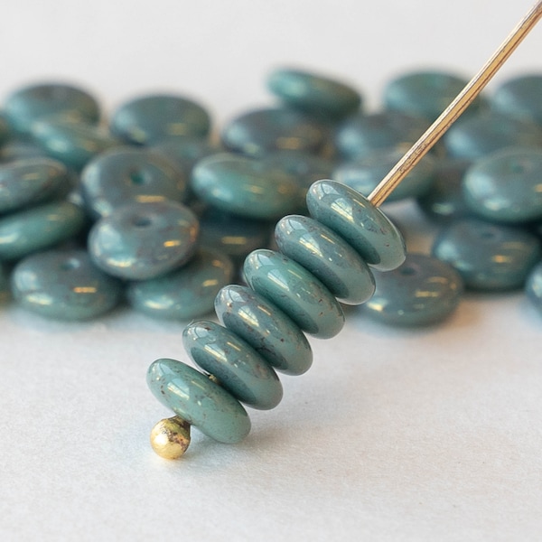 6mm Glass Rondelle Beads - Czech Glass Beads - Saucer Beads - Blue Turquoise Luster - 50 Beads