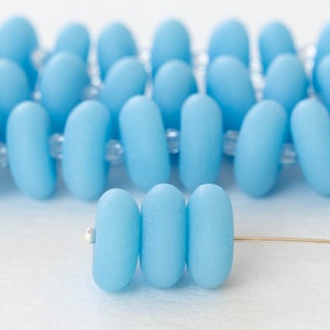 Sea Glass Rondelle - Cultured Sea Glass Beads - Jewelry Making Supply - Frosted Glass Bead - Milky Seafoam Faux Sea Glass  (28 beads) 12x5mm