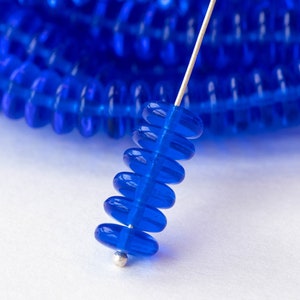 8mm Glass Rondelle Beads - Czech Glass Beads - Transparent Sapphire Blue - 50 Beads