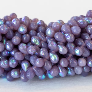 4x6mm Teardrop Beads - Czech Glass Beads - Smooth Teardrop 6x4mm - Milky Lavender AB - 100 Beads