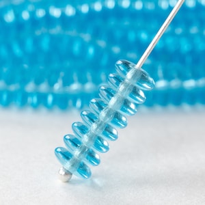6mm Smooth Glass Rondelle Beads - Czech Glass Beads - 6mm Spacer Beads - Glass Saucer Bead - Aqua Blue - 50 or 100 Beads