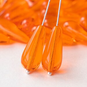 20x9mm Glass Teardrop Beads For Jewelry Making - Long Drill Teardrop Beads - Czech Glass Beads - Hyacinth Orange - 20 beads