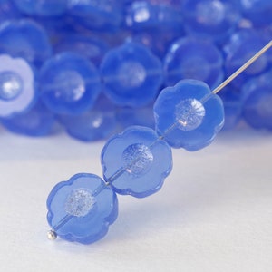 14mm Glass Flower Beads  Jewelry Making - Czech Glass Beads - 14mm Hibiscus Flower - Sapphire Blue - 10 Beads