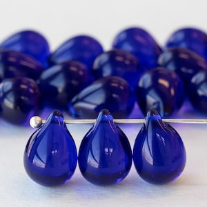 12 or 24 - 10x14mm Glass Teardrop Beads - Czech Glass Beads - Classic Cobalt - Choose Amount