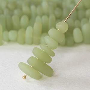 Sea Glass Beads For Jewelry Making - Beach Glass Pebbles - Recycled Glass Beads - Cultured Sea Glass - Opaque Light Green ~ 8 inches