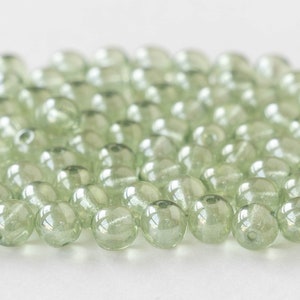 50 - 6mm Round Glass Beads - Czech Glass Beads - Light Green Luster - 50