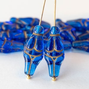 6 - Glass Goddess Beads - Czech Glass Beads For Jewelry Making - Goddess Beads -  Capri Blue with Gold Wash - 6