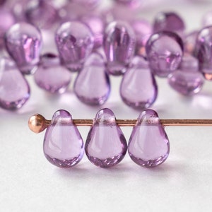 80 - 4x6mm Glass Teardrop Beads - Czech Glass Beads - Lilac Purple - 80 Beads