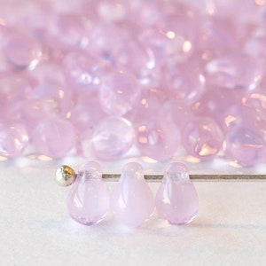 100 - 6x4mm Glass Teardrop Beads - Czech Glass Beads - 4x6mm Pink Opaline - 100 beads