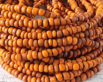 Indonesian Seed Beads - Large Seed Beads - Rustic Tribal Seed Beads - Boho Seed Beads - Orange Pumpkin - 42 Inches