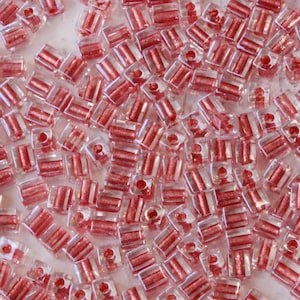 4mm Miyuki Cube Beads For Jewelry Making - Color Lined Cube Beads - Square Beads For Bead Weaving - Antique Rose Lined Crystal - 20 grams
