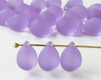 10x14mm Large Glass Teardrop Beads For Jewelry Making -  Frosted Glass Beads -  Lavender Matte - Choose Amount