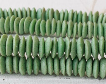 Recycled Glass Beads From Ghana Africa - Rustic African Glass Donut Saucer Beads For Jewelry Making - Light Green