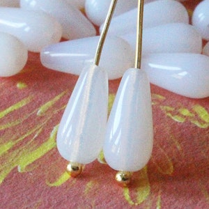 Long Drill Glass Teardrop Beads For Jewelry Making - Czech Glass Beads - 13x6mm - 6x13mm Czech Teardrop (20 Beads)  Moonstone Glass Beads