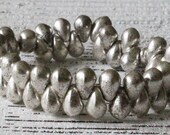 4x6mm Teardrop Beads For Jewelry Making - Czech Glass Beads - Czech Smooth Teardrop 6x4mm - Metallic Silver (50 pieces)