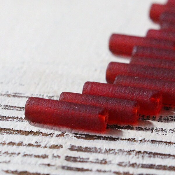 Sea Glass Beads - 14mm Tube Beads - 14x4mm Recycled Seaglass Tube Beads - Jewelry Making Supply -  Transparent Red Beads - Choose Amount