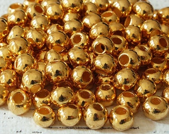 5mm Round - 24K Gold Mykonos Round Beads - Mykonos Gold Beads - Jewelry Making Supply - Metalized Ceramics - Large Hole - Choose Amount