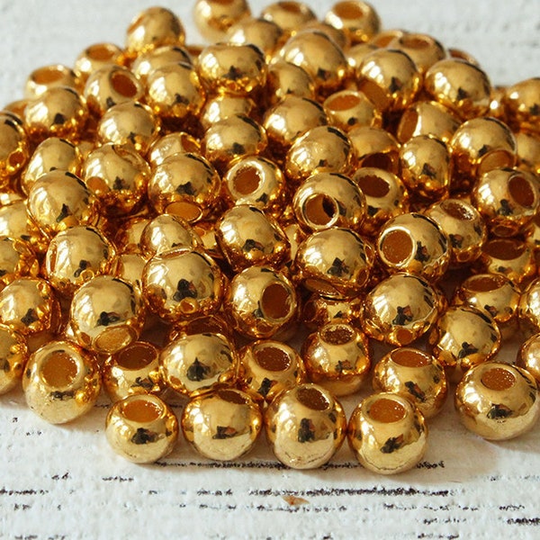 5mm Round - 24K Gold Mykonos Round Beads - Mykonos Gold Beads - Jewelry Making Supply - Metalized Ceramics - Large Hole - Choose Amount