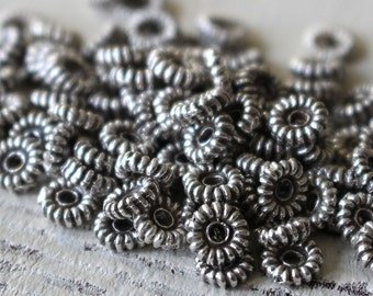 Mykonos Pewter Bali Spacer Disk - Mykonos Beads - 6mm Coil Beads - Jewelry Making Supply - Made In Greece - Choose Amount