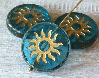 Czech Glass Table Cut Sun Coin Beads For Jewelry Making - Czech Beads - Czech Picasso Beads -  Czech Glass Coin - 22mm Coin Beads - 1 Bead