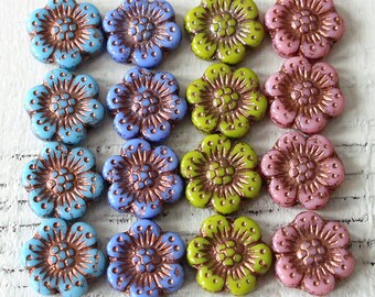 14mm  Czech Anemone Beads - Czech Flower Beads For Jewelry Making - 14mm Hawaiian Flower - Opaque Anemone Copper Decor - Choose Color