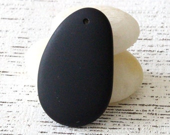 Sea Glass Pendant - Sea Glass Beads For Jewelry Making - Recycled Glass Beads - Hypnotic Pendant - Black Matte Glass Beads - 32x20mm