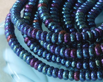 4mm Blue Iris  Rondelle - Czech Glass Beads - Jewelry Making Supplies - Saucer Beads (100 beads)