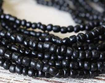 Rustic Indonesian Seed Beads For Jewelry Making - Large Seed Beads - Black Indonesian Glass Beads - Boho Seed Beads - 42 Inches