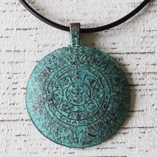 Mykonos Mayan Calendar Pendant - Mykonos Green Patina Pendant  - Beads For Jewelry Making - 1 Piece